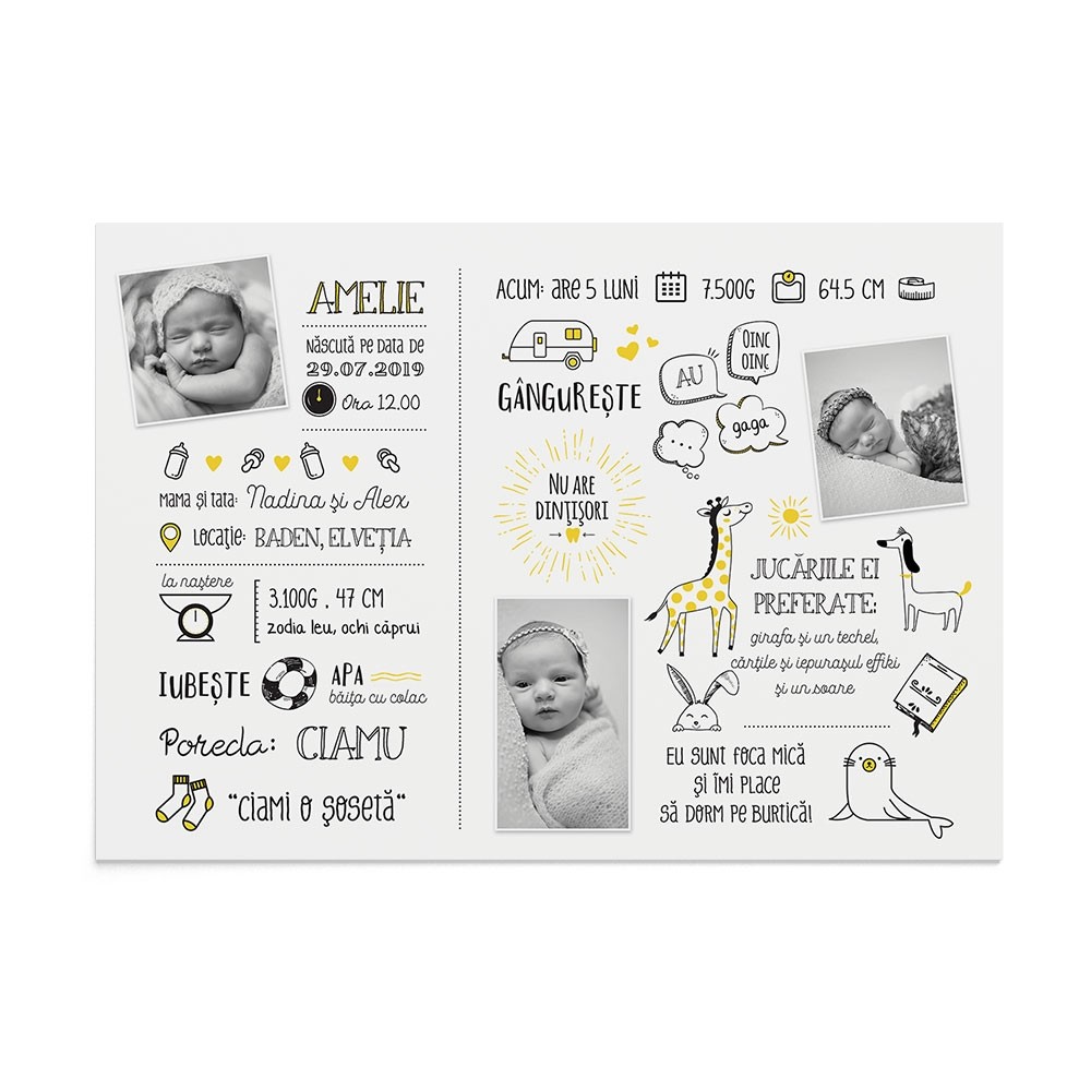 Panou Baby Facts Yellow Animals