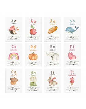 Set 31 carduri cu literele alfabetului de mana de la A la Z, Alfabet Abecedar